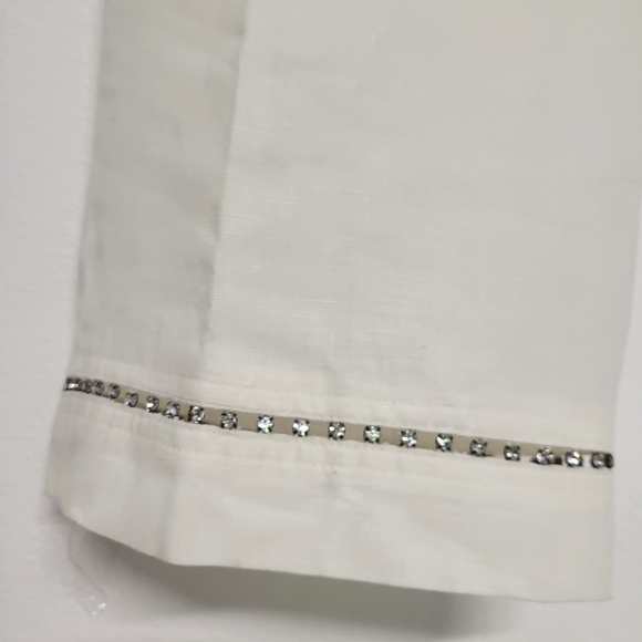 Escada Linen Beautiful Cream Ankle Pants with Embellished Crystals Trim - Picture 5 of 12